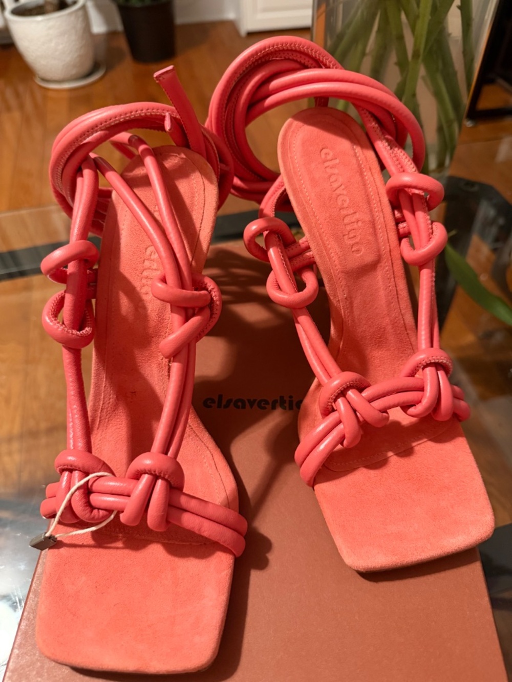 ELSAVERTIGO Coral Pink Strappy Heels - Picture 6 of 8